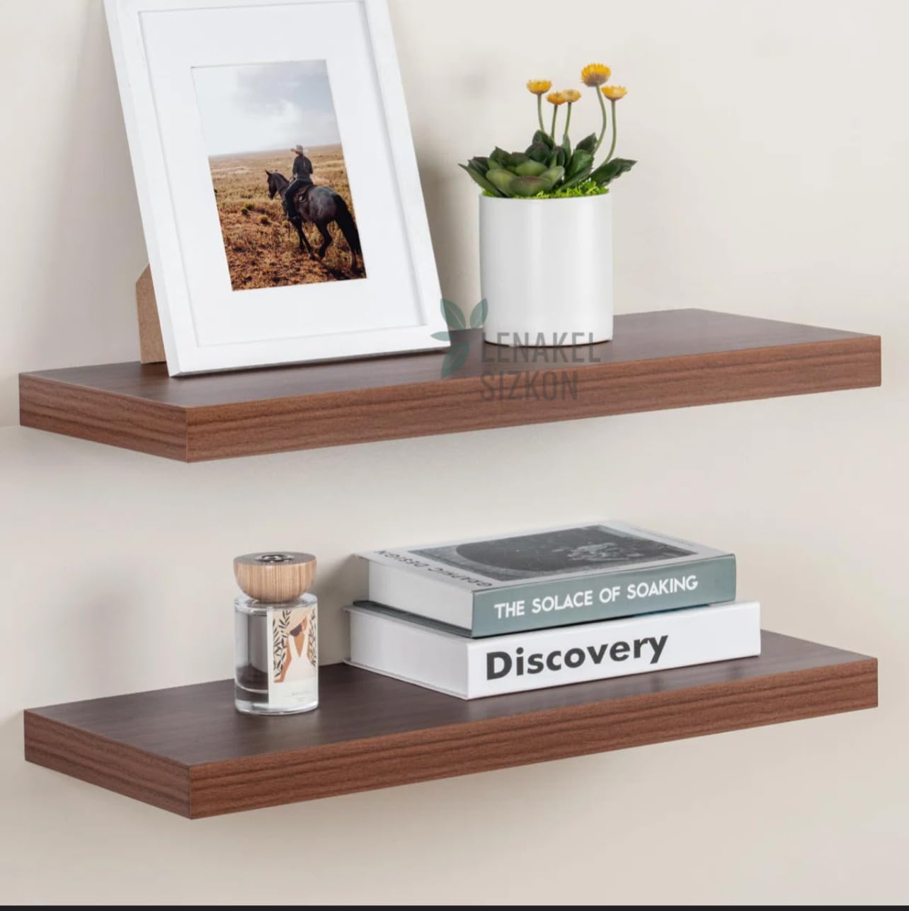 Lenakel Sizkon Wall Mounted Floating Shelf | Wall Rack Shelves and Bedroom Home Decoration Shelf for Living Room (Set of 2, Walnut Finish, XX-Large (24x8 inches))