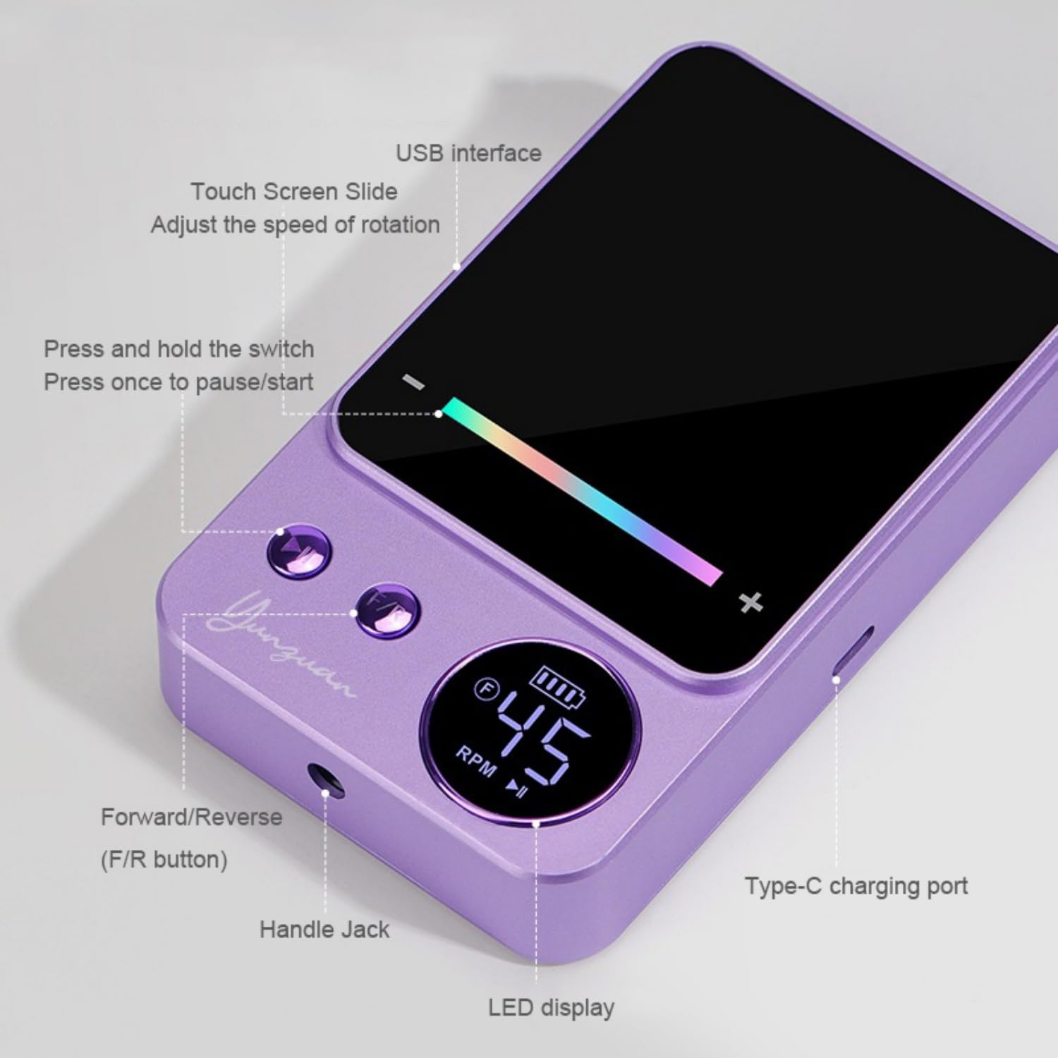 Lima Unghie Elettrica Professionale Fresa per Unghie Senza filo USB Ricaricabile Portatile 45000 giri Nail Drill con 6 Punte per Unghie e Touch Screen a Led per Manicure, Pedicure-purple