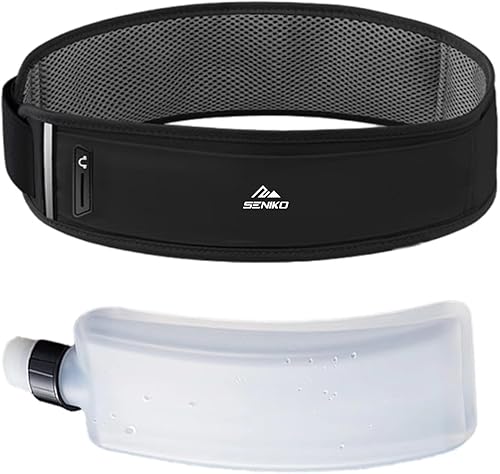 SENIKO Cinturón de hidratación con botellas, riñonera para botella de agua, bolsa de cintura con cremallera que se adapta a la mayoría de los