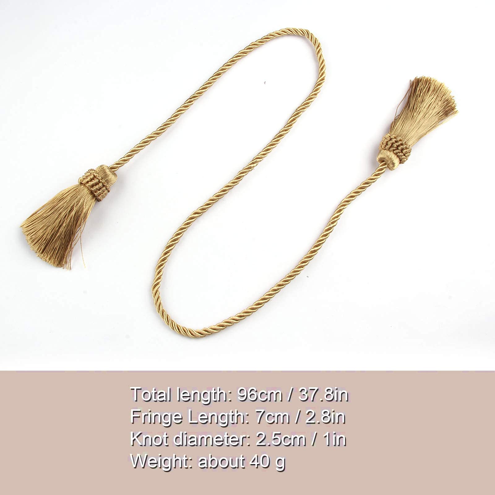 Embrasses de Rideaux Faites à la Main en Corde avec Pompon | Lot de 6 embrasses de rideaux dorées à pompons en corde tissée à la main pour décoration