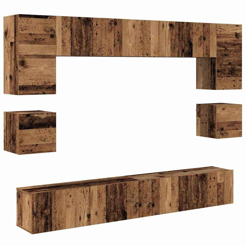 Mueble de TV montado en la pared de 8 piezas de madera con estantes y puertas, diseño moderno para sala de estar, ahorro de espacio, puertas con bisagras robustas, fácil montaje en pareja