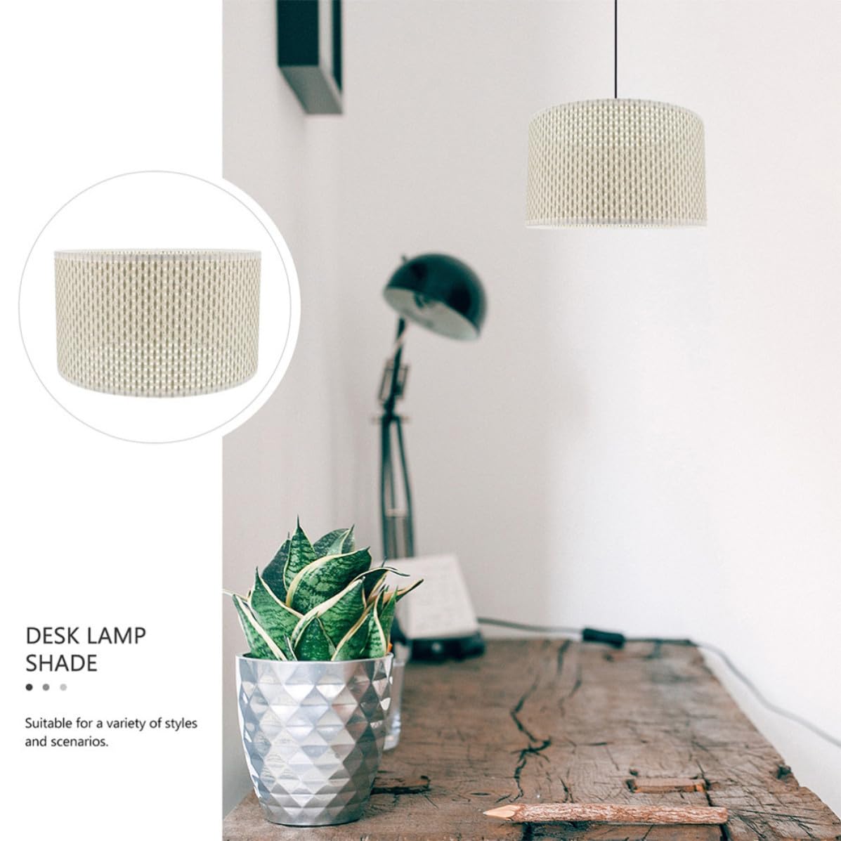 Genérico Pantalla de lámpara tejida beige 30cm para lámpara de mesa E27 con estructura de hierro, decoración moderna para iluminación interior