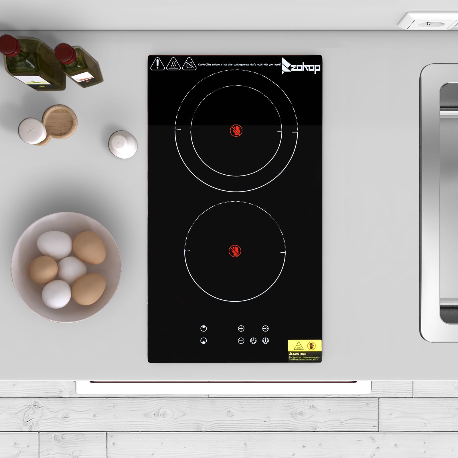 LEADZM Ceramic hob | 2 burners, 3000 W, timer, touch keys, anti-overflow, 9 power levels