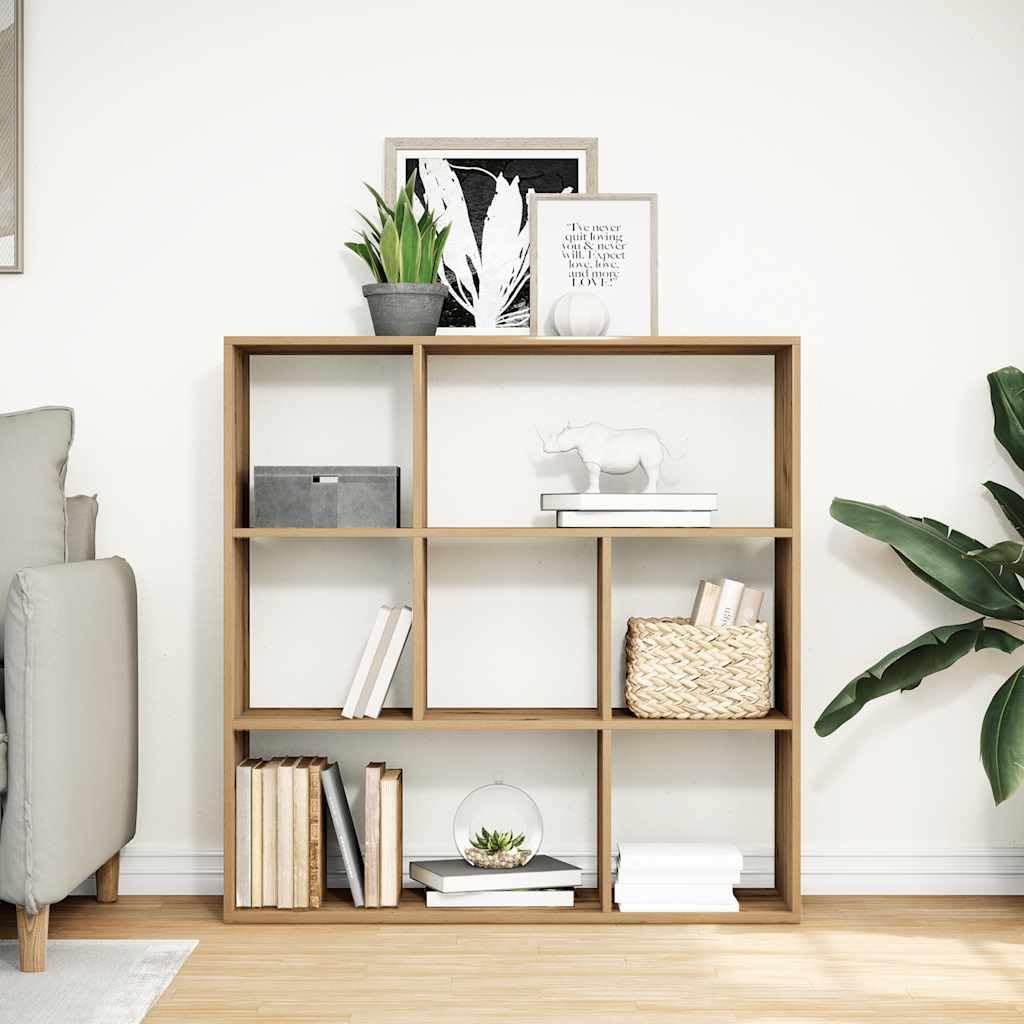 Raumteiler-Bücherregal Artisan-Eiche aus Holzwerkstoff 102x29x103,5 cm mit 7 Fächern Stauraum, vielseitiges Standregal für Wohnzimmer, Büro, Arbeitszimmer, platzsparend und offen