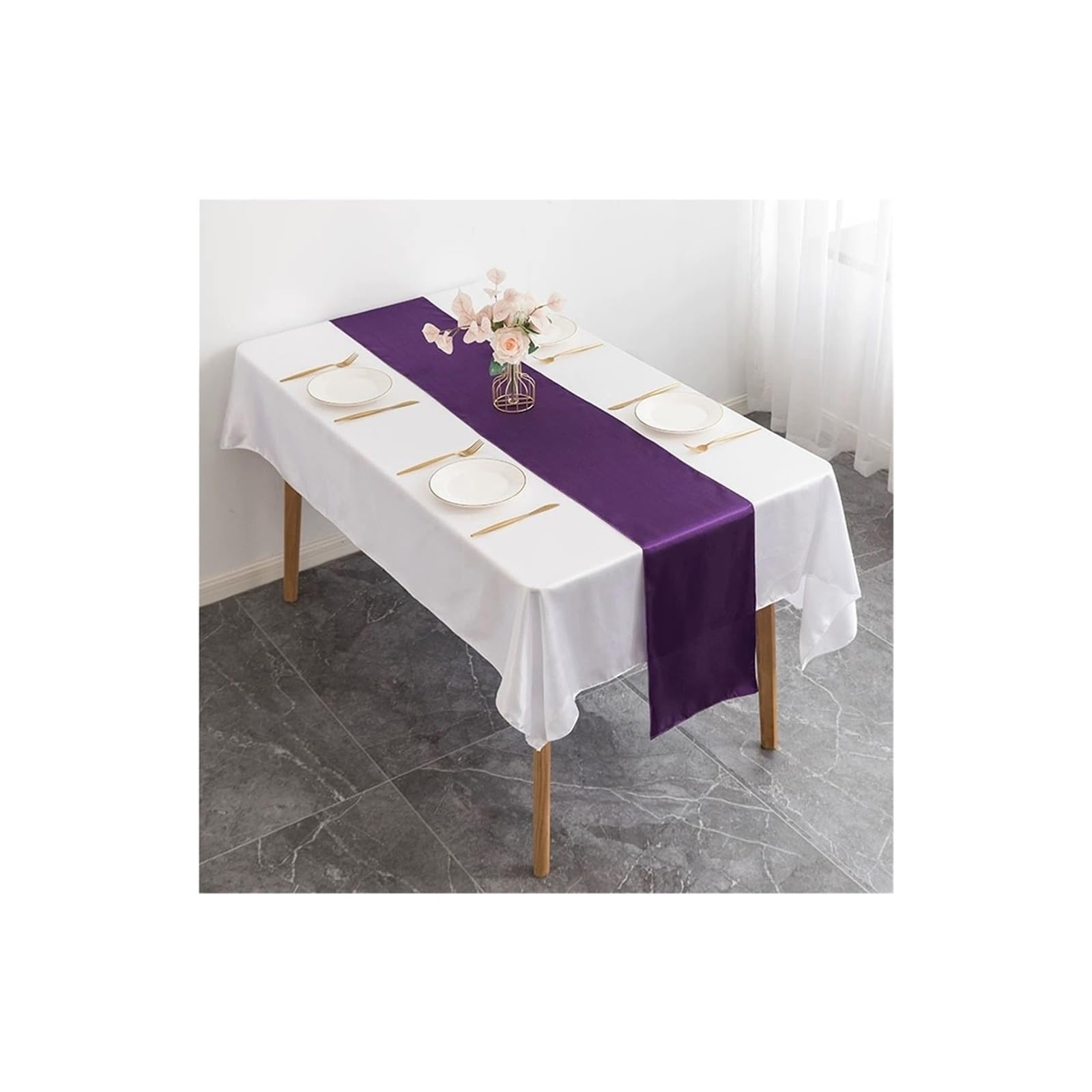 Table Runner 6PCS Luxury Shiny Satin Wedding Table Runners Runner Party Hotel Event BirthdayBanquet Dining Decoration(Purple)