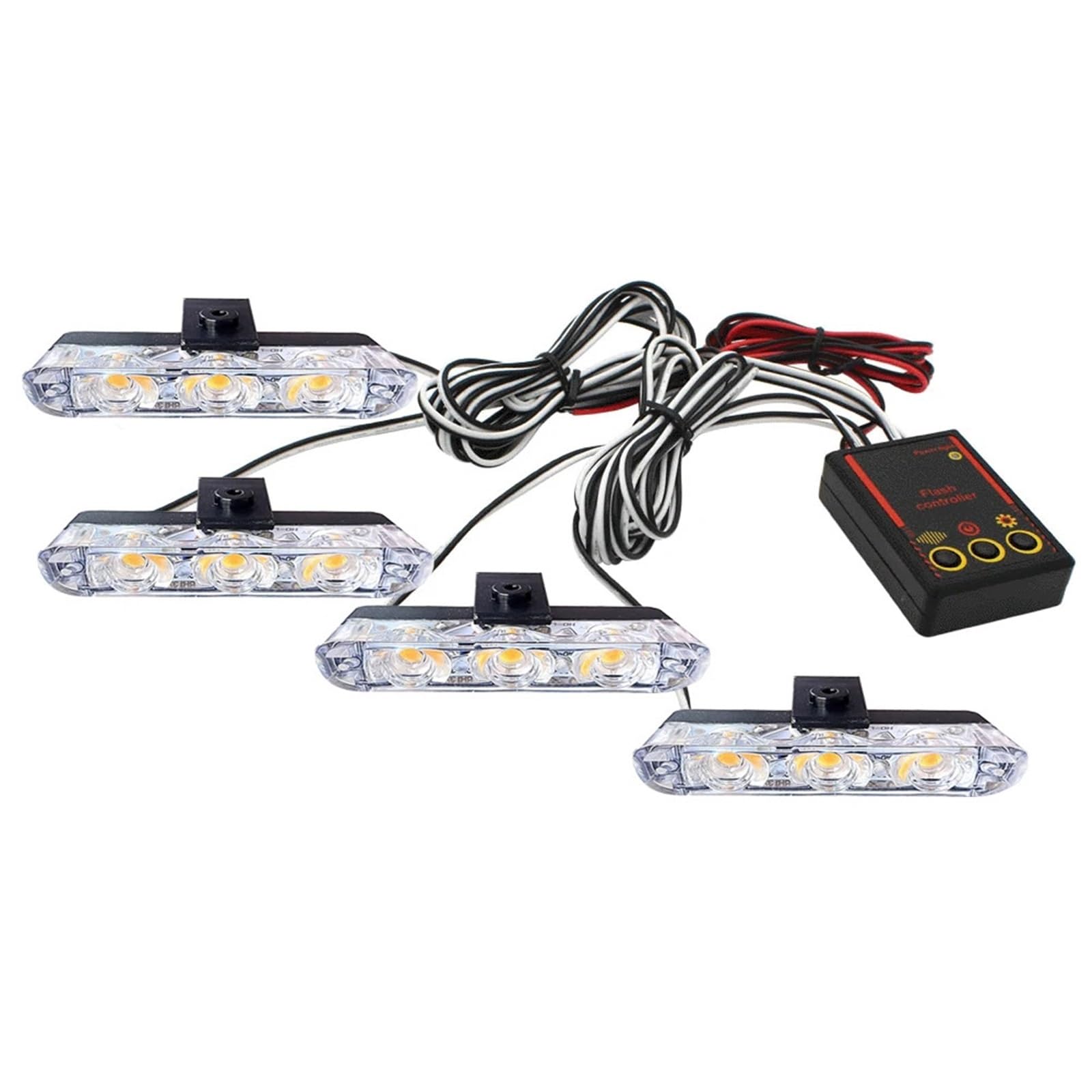 Luz estroboscópica for parrilla de coche de 12 V con 4x3 LED, minilámpara intermitente, luces de circulación diurna, luces de emergencia policiales, baliza.(Yellow White)