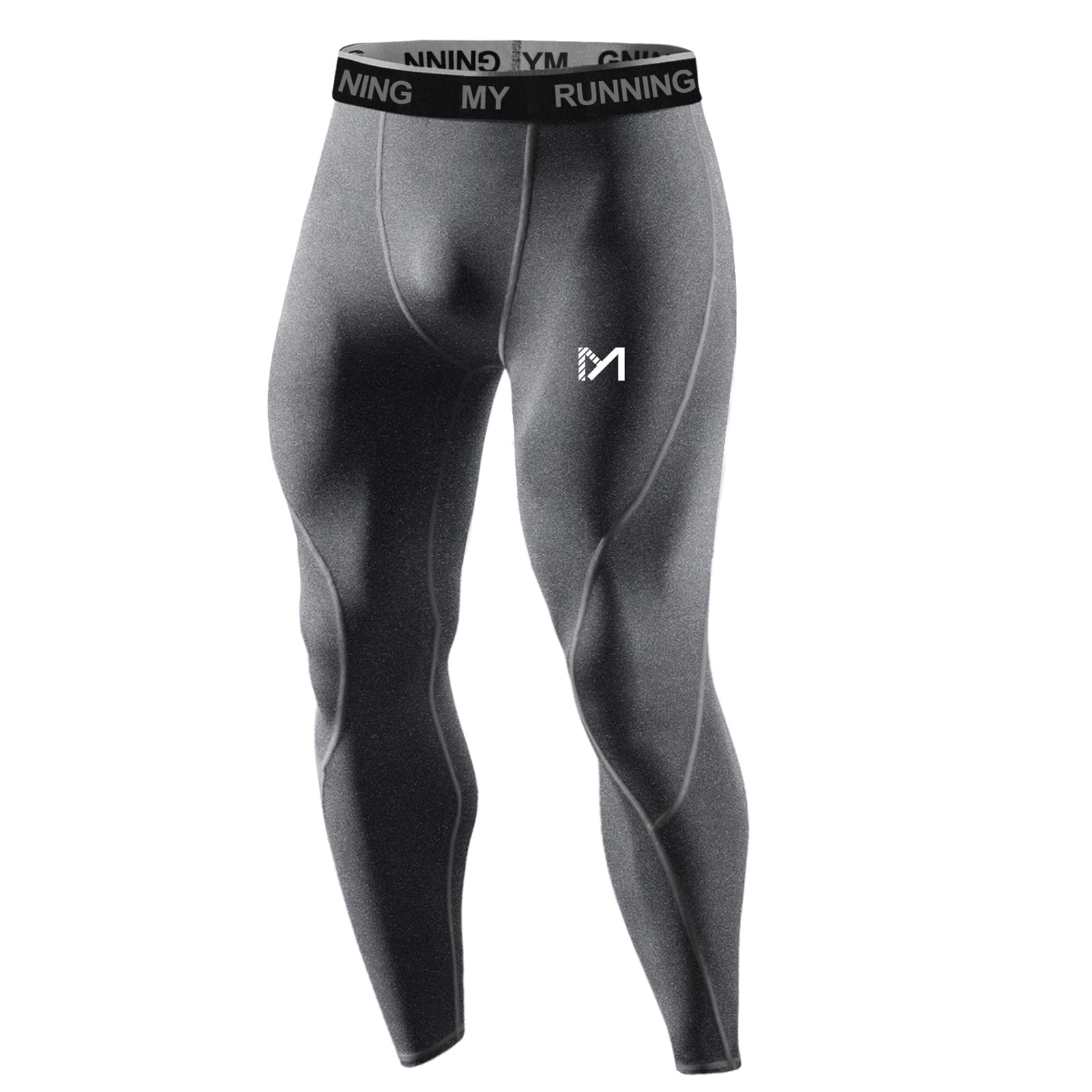 MEETYOO Mens Leggings, Sports Compression Tights Quick Dry Base Layer Bottom Training Pants for Running Cycling Workout Gym, L, Gey-2