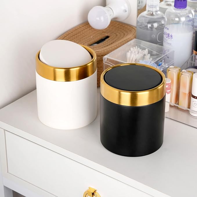 Mini caneca de basura metálica con tapa negra 1.5L miniatura 2