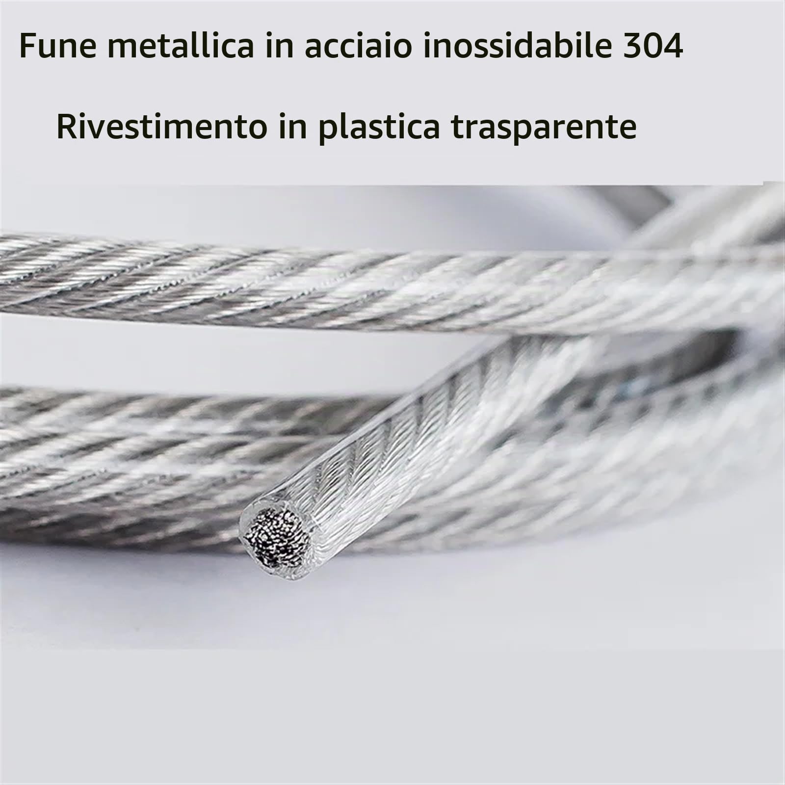 Cavo Acciaio,Filo Acciaio Inox Corda flessibile in acciaio rivestito in PVC da 10/50/100 metri, stendibiancheria in acciaio inossidabile trasparente morbido, diametro 0,8/1/2/3/4/5/6/8mm(100 Meter,Dia