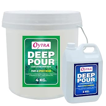 Oytra 6Kgs Deep Pour Casting Resin Hardener 2:1 Ultra Clear Transparent Finish for Professionals Table Top and Big Projects DIY Art Craft