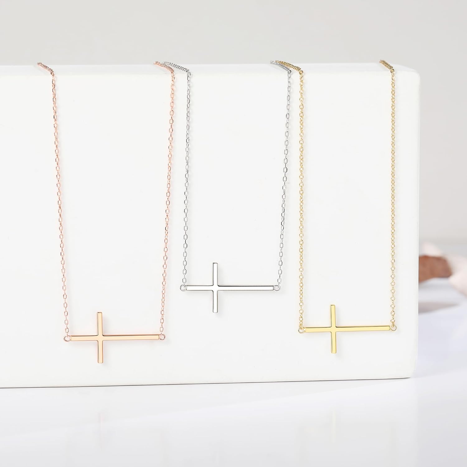 My Daily Styles 925 Silver Sideways Cross Necklace For Women Latin Cross Necklace with Adjustable Chain - Gold and Silver Cross Necklaces for Girls - Perfect Religious Gift