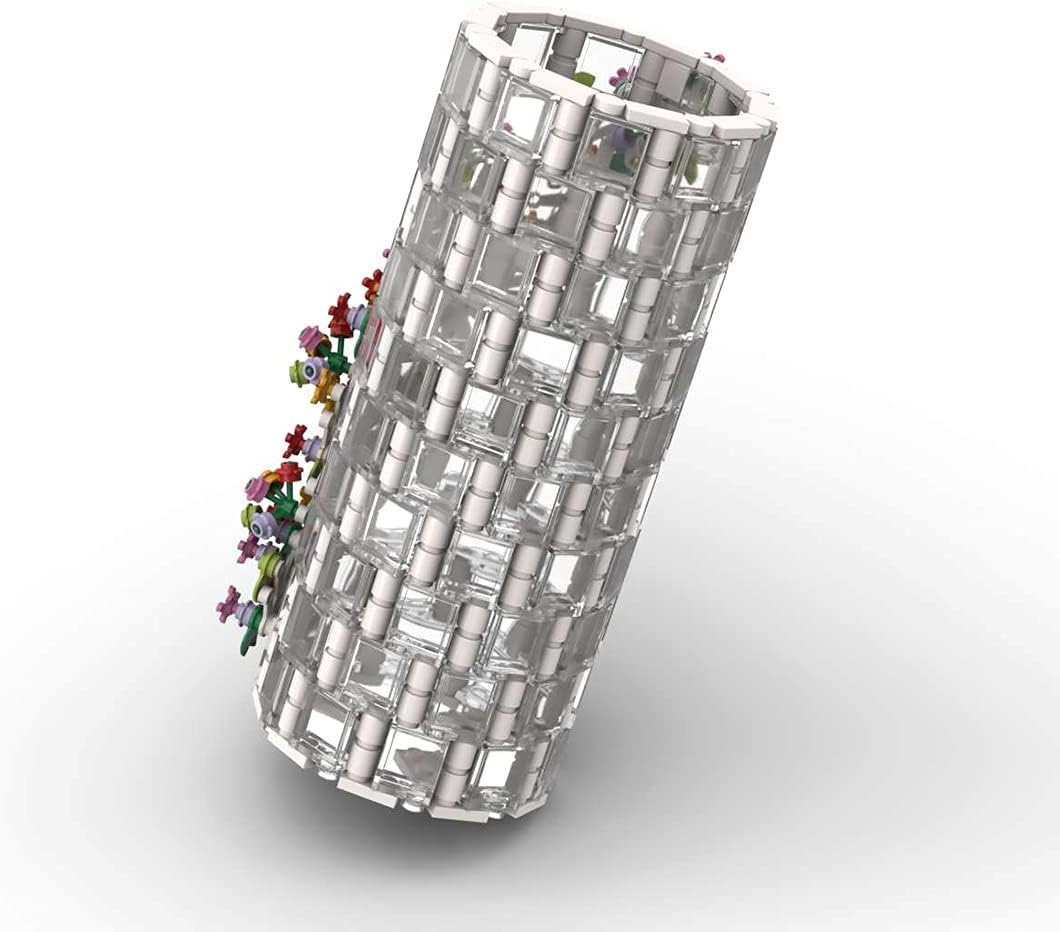 473Pcs Simulation White Translucent Vase Bottle Bricks Model Compatible with Flower Bouquet 10280, Building Blocks Small Particle Display Decoration