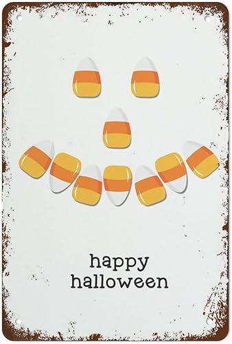 Arte de pared de Halloween Candy Corn Smile, adorable decoración de vacaciones de otoño, dormitorio, vintage, novedad, decoración del hogar, letrero