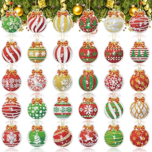 Quelay 30 Pcs Christmas Tree Ornaments Christmas Diamond Art Keychains