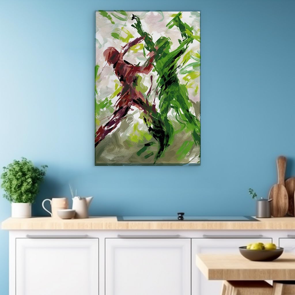 Canvas for Living Room. Dance of Colors: Vivid Abstraction in Red and Green, 27 x 18 inch Canvas Wall Art - Ready to Hang