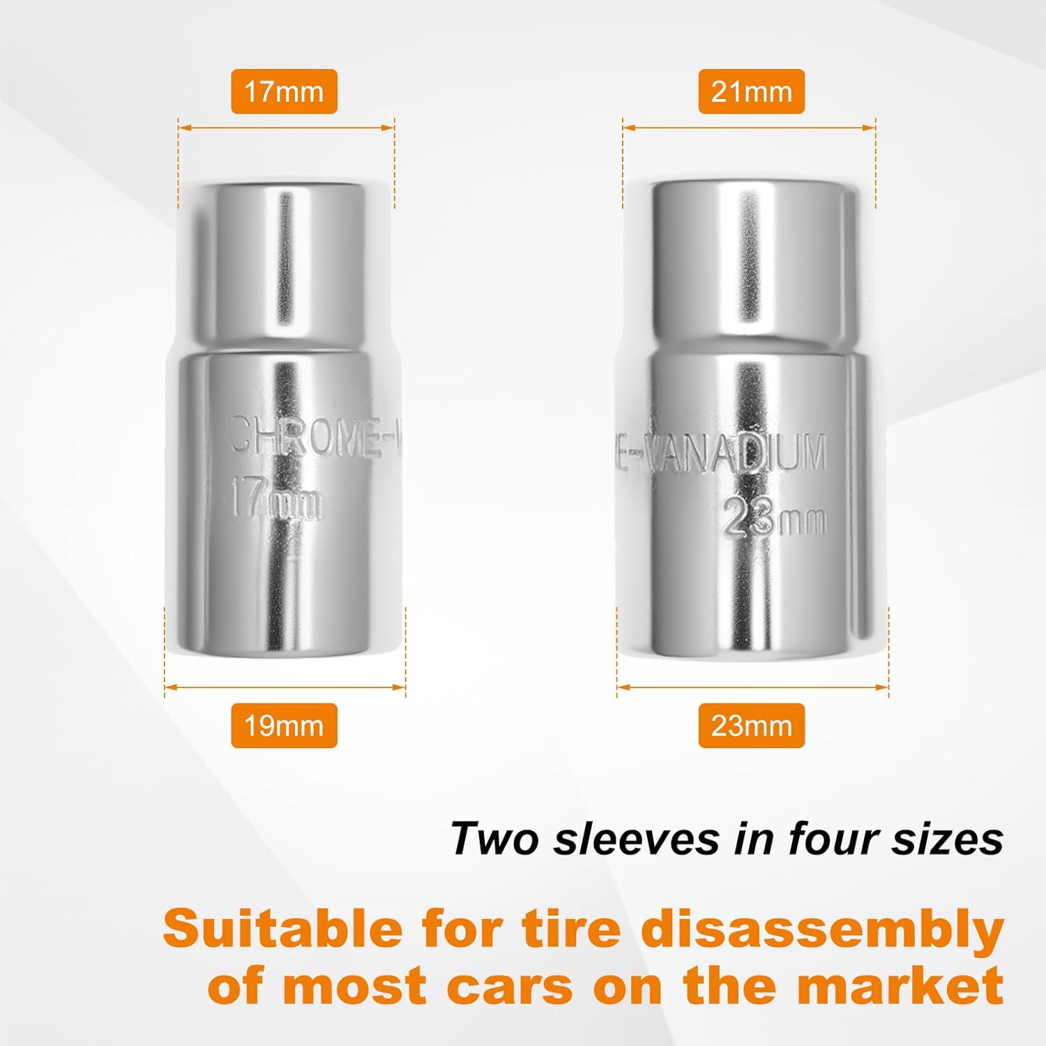 Extended Lug Wrench, Universal 4 Way Lug Wrench, Chrome Vanadium Steel Lug Nut Removal Tool, Portable Car Tire Iron Wrench with 17/19 mm and 21/23 mm Socket for Car Tire