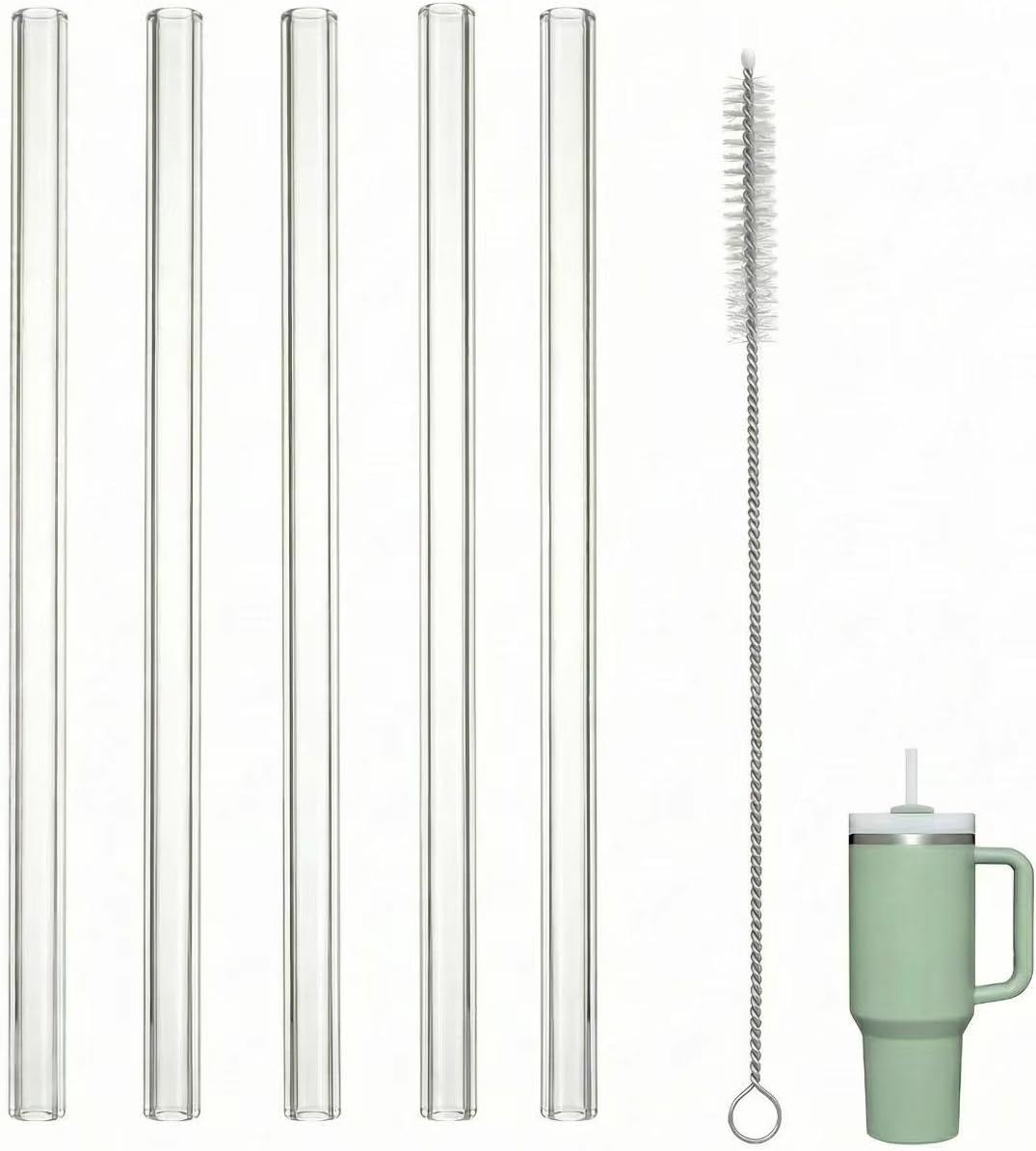 5 Pack Reusable Straws for Stanley Accessories and Various travel cups 40 oz - Extra Long 12 Inch Replacement Straws & Brush, Premium BPA-Free Tritan Plastic