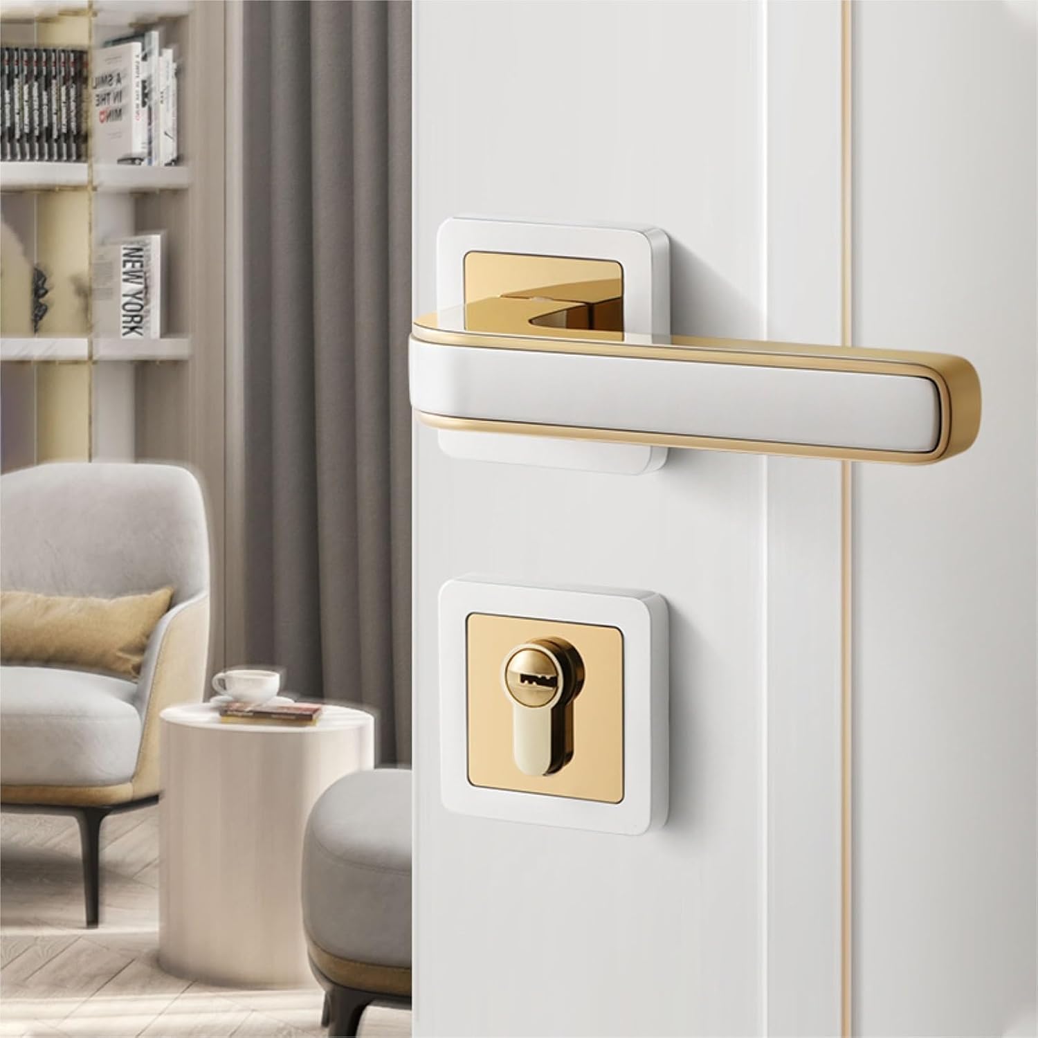 Door knob Door Handle with Lock Privacy Door Lever Internal Sets Entry Doors Knobs with Keys for Bedroom, Passage(White,Magnetic Version)