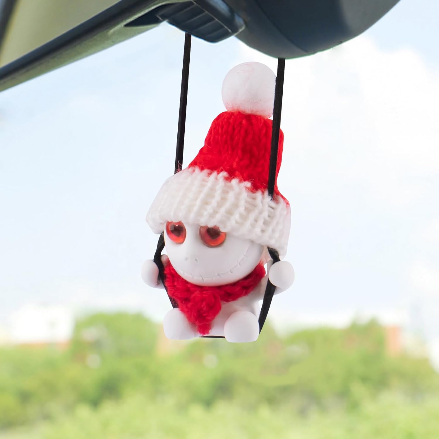 wonuu Car Rear View Mirror Hanging Decoration Swinging Skull, Cool Swing Skeleton Pendant for Auto Interior Ornament, Black Top Hat Skull