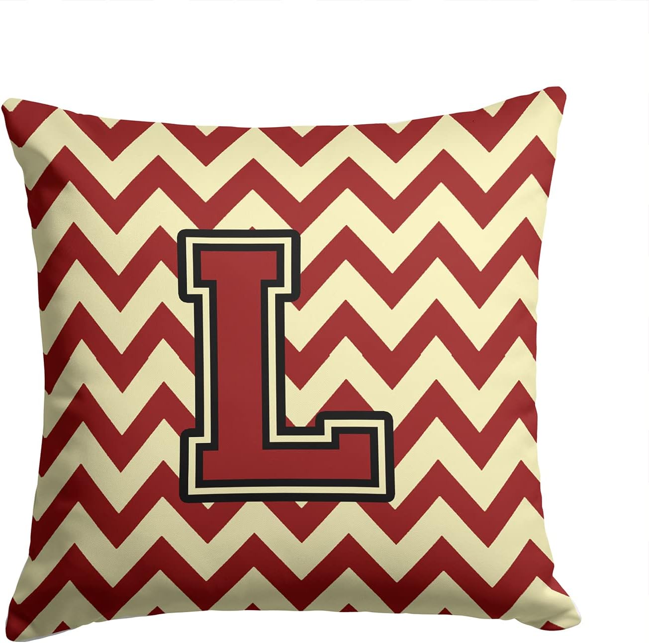 Caroline's Treasures CJ1061-LPW1414 Letter L Chevron Maroon and Gold Fabric Decorative Pillow Machine Washable, Indoor Outdoor Decorative Pillow for Couch, Bed or Patio, 14Hx14W