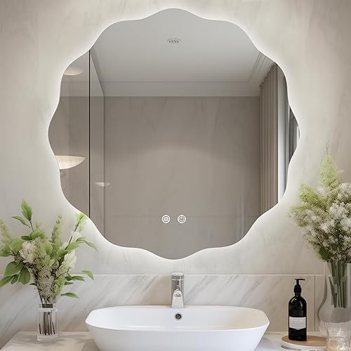 Miniatura 12 de WallBeyond Espejo de baño LED con luces, espejo de baño redondo de 24 pulgadas con luz frontal y retroiluminada, espejo LED antivaho para baño, 3