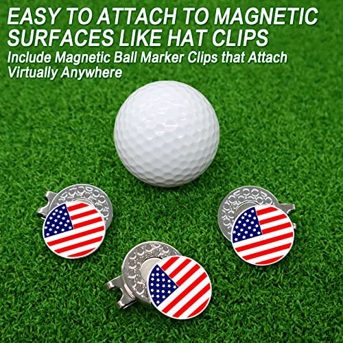 Finger Ten Golf Ball Markers 3 Pcs With 3 Pack Hat Clip Value Gift Set, Mark Pattern Usa, Eagle, Ribbon In Choice For Men Women Kid (3 Usa Flag) #TOP3