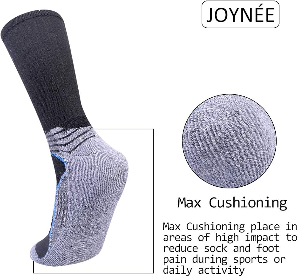 JOYNÉE Mens Athletic Crew Socks with Cushion for Running and Workout 6 Pack,Black,Sock Size:10-13