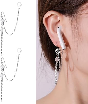 Anti Lost Earring for Earbuds Holder Earrings Pierced for Your Ears Women Wireless Earhooks Earbuds Earphone Holder Connector Flower Tassel Design
