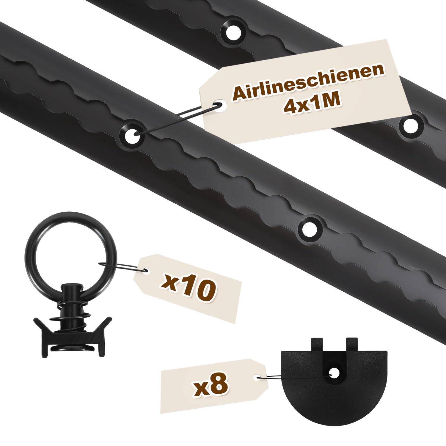 4 x 1m Aluminum Airlineschiene, Halbrunde Form mit Bohrungen,Eloxierte Zurrschiene mit 10 Zurrösen und 8 Endkappen,Ladungssicherung für Anhänger,PKW und Camper