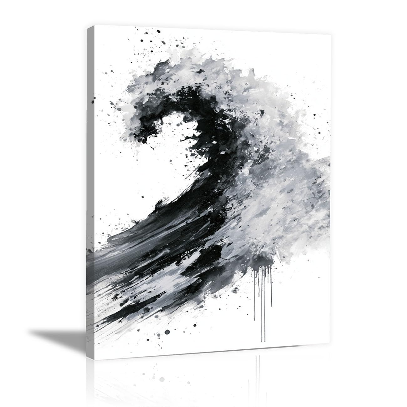 TODOAA Blanco Y Negro Abstracto Cuadros Pintura a tinta oceánica negra y blanca Decoracion Salon Modernos, Salón Comedor Oficina Pintura Lienzos decorativos Cuadros-40x60cm Enmarcado