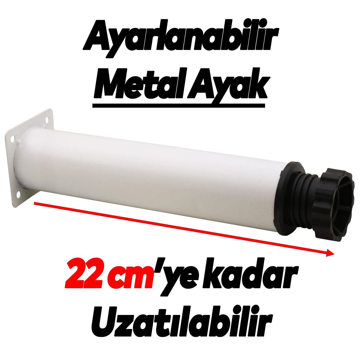 Badem10 Ayarlanabilir Mobilya Kanepe Baza Koltuk Metal Destek Yükseltici Beyaz Ayağı Ayakları 20 cm 4 Adet