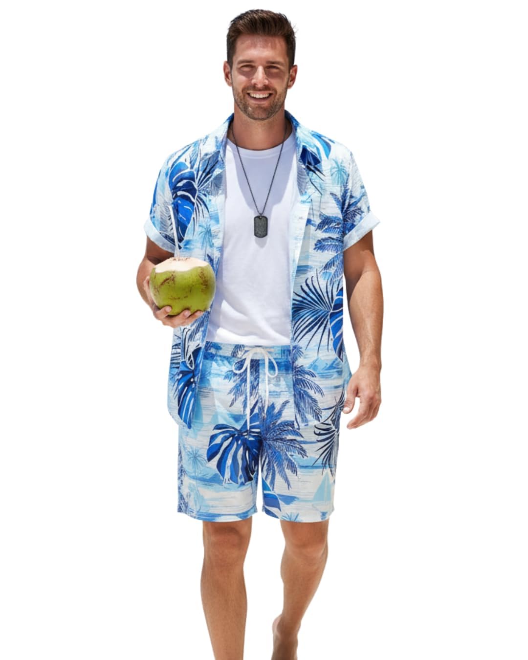 coollinen Men’s Cotton fabric solid Printed Co-Ord Set for men Floral Print Short Sleeve Shirt with Drawstring Shorts Casual Summer Wear, Beach & Vacation Outfit for Men-picture-10