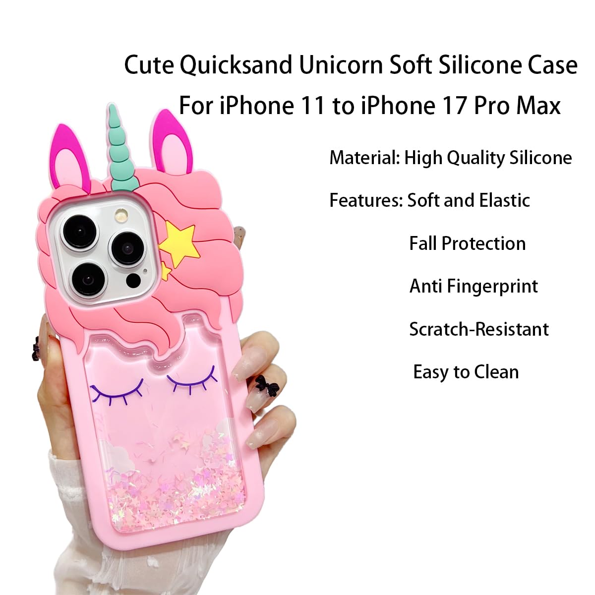 Funda de unicornio en 3D, diseño de dibujos animados de personajes Kawaii, con purpurina brillante, brillante, arena movediza, unicornio, para niños, adolescentes, niñas, mujeres, a prueba de golpes,
