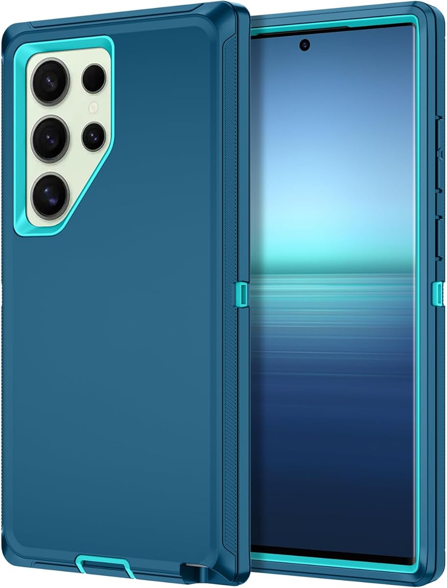 I-HONVA for Samsung Galaxy S24 Ultra Case Shockproof Dust/Drop Proof 3-Layer Full Body Protection [Without Screen Protector] Rugged Heavy Duty Case for Galaxy S24 Ultra 6.8",Turquoise