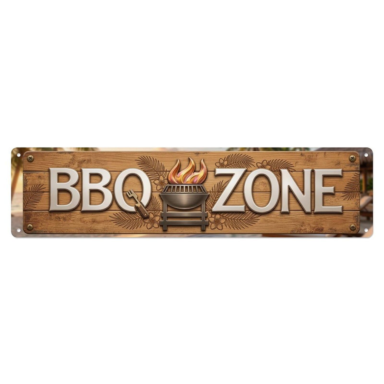 BBQ Zone Grilling Paradise Metal Tin Skinny Sign Plaque Wall Decor for Cafe, Club Bar, Office, Home Garden Metal Poster 4x16Inch