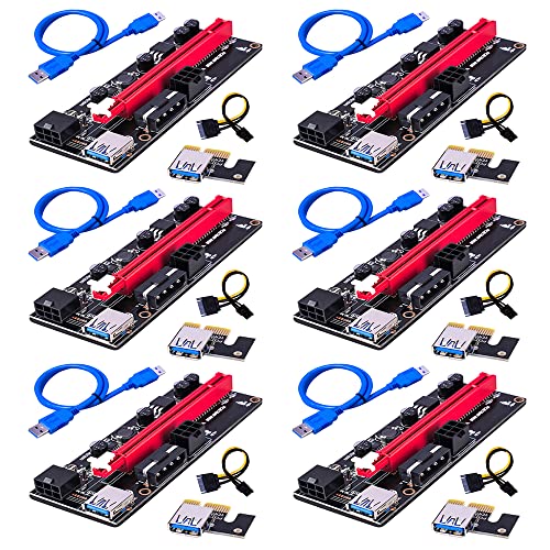 BTBcoin PCI-E Riser 009S GPU Riser Adapter PCIE X1 to X16 Extender PCI-E Express Riser Cable for Bitcoin Litecoin ETH Coin Mining - 6 Pack