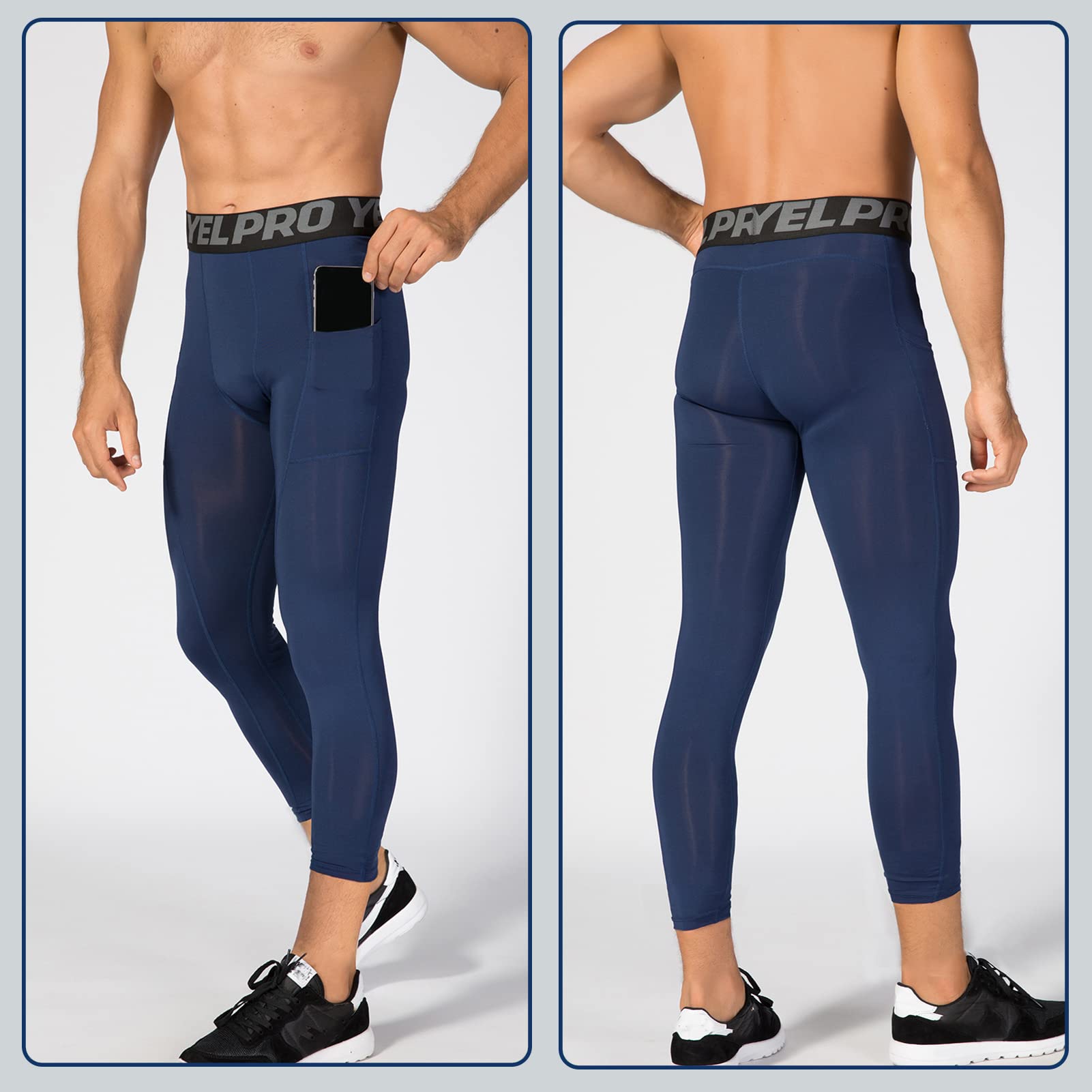 3 Piezas Mallas Running Hombre 3/4 Deporte Leggings con Bolsillos Pantalón de Compresión Secado Rápido para Gym Fitness Jogging