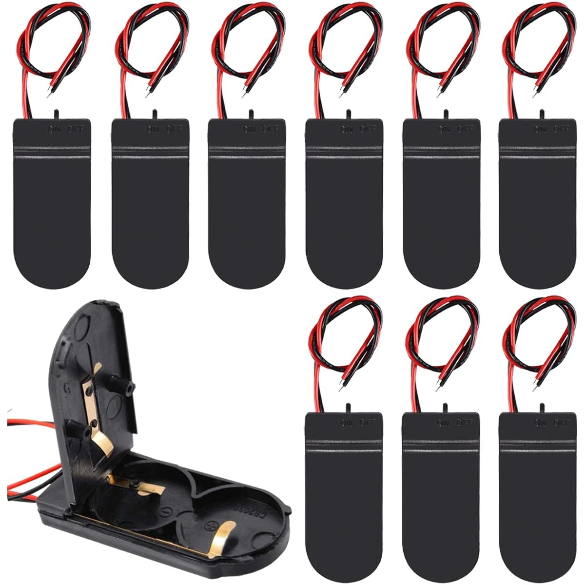TERRIFI Button Battery Holder, 10 Pcs Coin Cell Battery Holder, Button Coin Cell Battery Holder, Wire Lead ON-OFF Switch, with Wires Cell Button Battery Socket (Black)