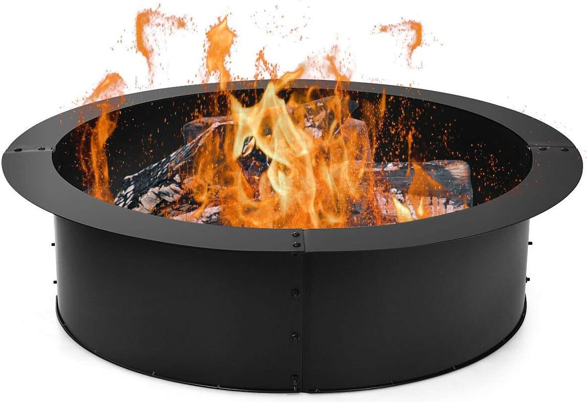 Happygrill Fire Pit Ring Outdoor Firepit Rim Liner 30-Inch Inside Thick Heavy Duty Solid Steel fire Pit Insert, DIY Campfire Ring Above or In-Ground for Outdoor, Patio, Party, Backyard, Black