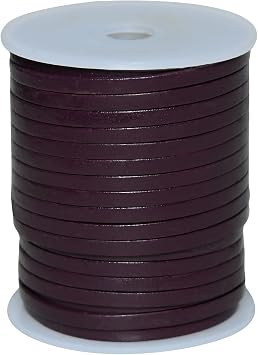 Flat String Cord for Making Necklace, Bracelets and Jewellery, Genuine Cowhide Leather Strap Braided Cord for Shoe Laces and DIY Crafts Cherry Brown, 3mm, 20 Meters