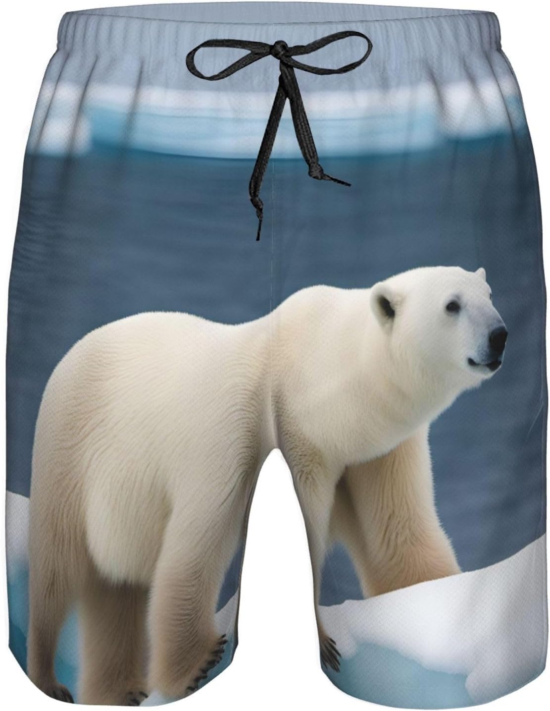 Polar Bear Print Men's Quick-Drying Shorts Casual Beach Pants Stretch Waist Shorts and Pockets