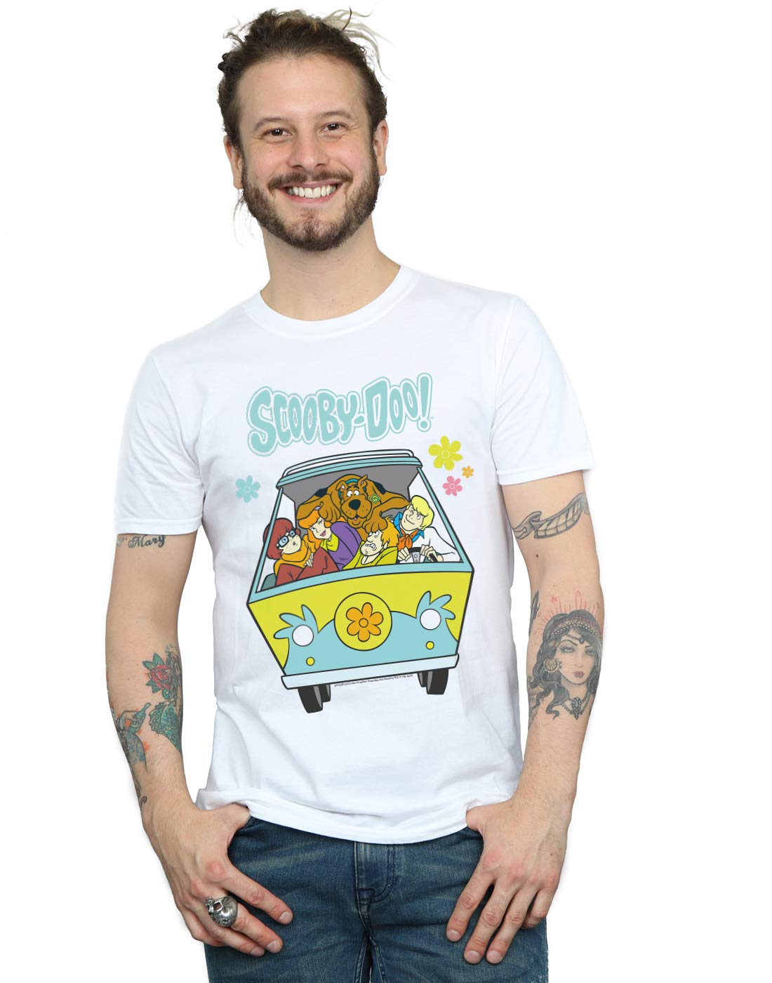 Absolute Cult Men's White Scooby Doo Mystery Machine Group T-Shirt XXXX-Large