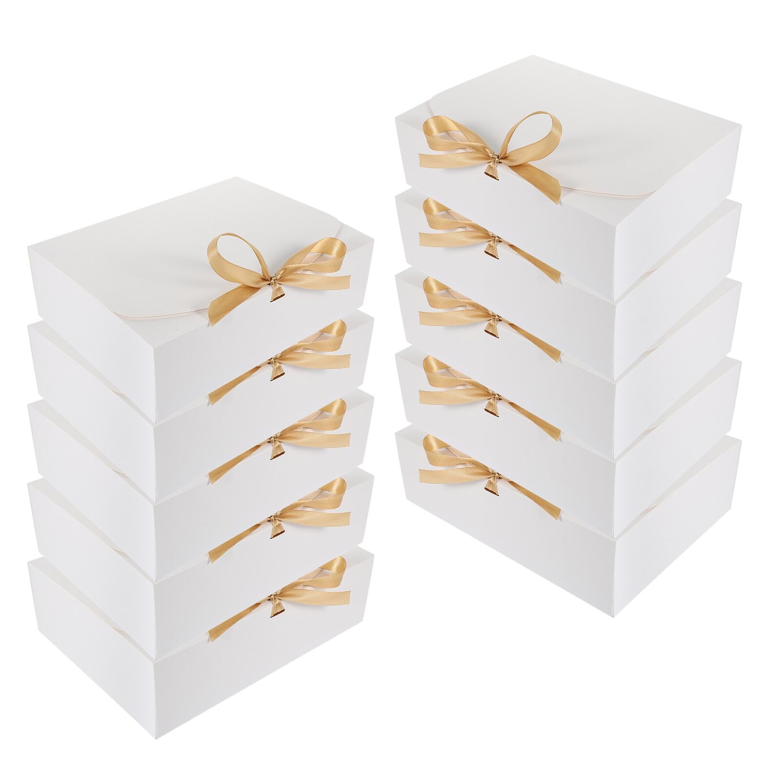 FONDOTIN Weiße Geschenkbox Leicht Faltbar aus Karton 10 Stück mit Schleife Kleine Verpackung für Weihnachten oder Partys für Schmuck und Kerzen