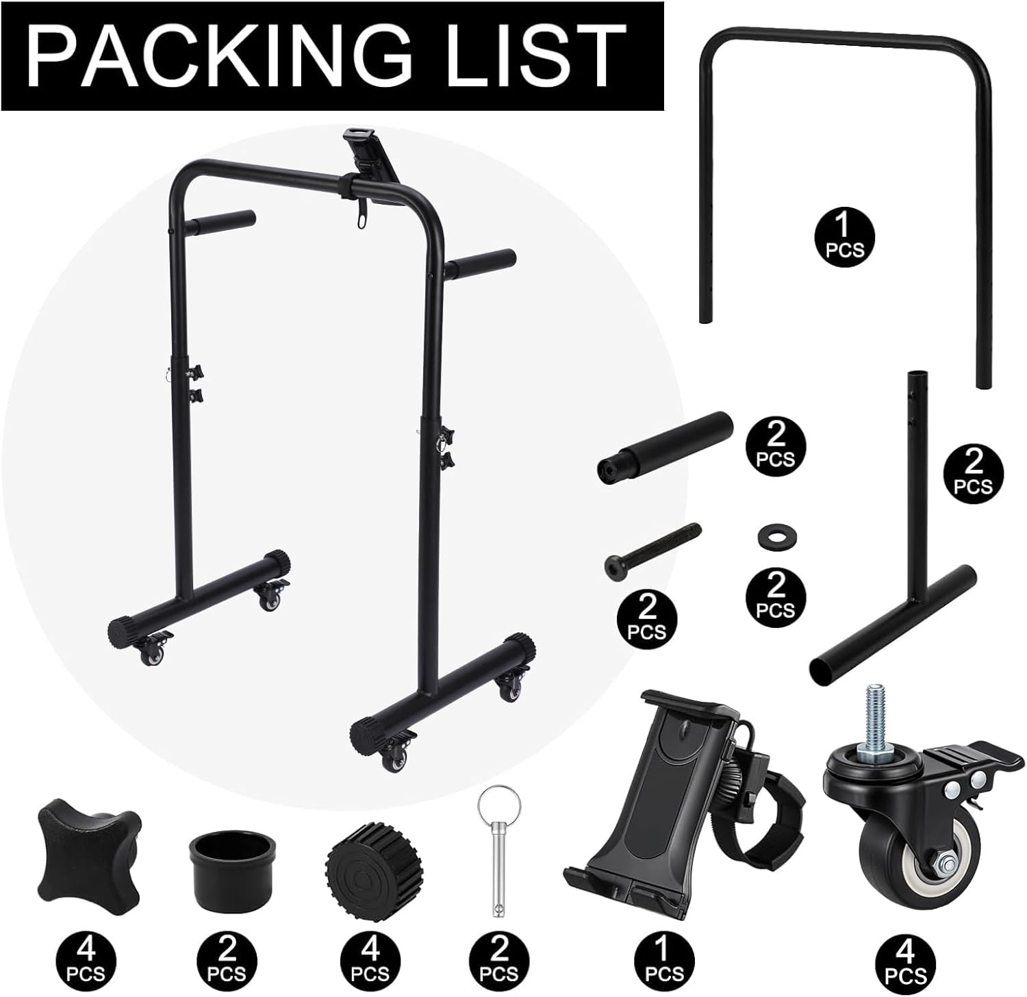 Leinuosen 24.4 Inch Wide Handle Bar for Walking Pad Only with Phone Holder and 4 Wheels Adjustable Handrail Height from 41.37 to 50.03 Inch Comfortable Grip Stainless Steel Frame Stable, with Handle
