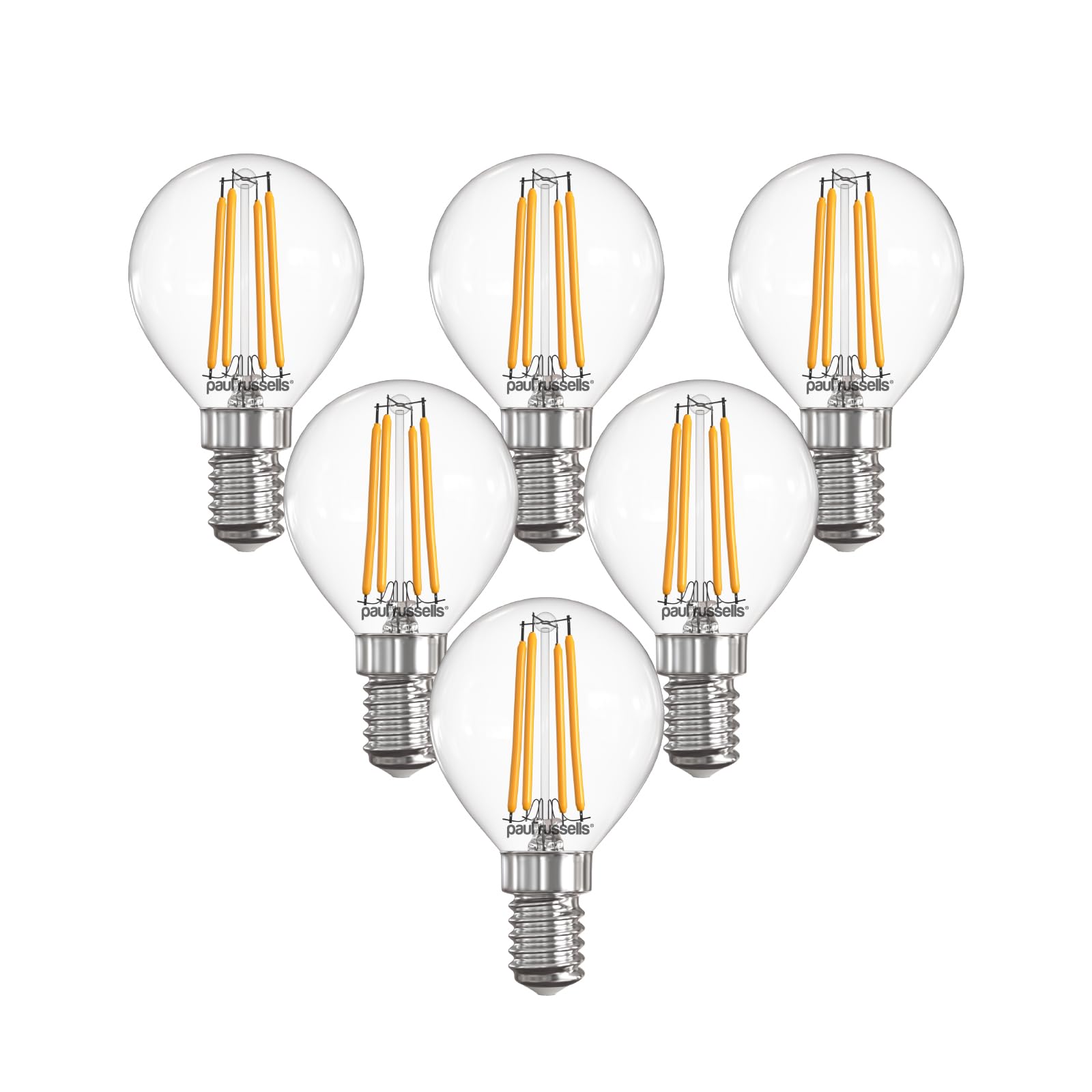 paul russells Dimmable Filament Golf Ball LED Bulbs, Small Edison Screw, E14, SES, 4.5Watt 470LM G45 40w Equivalent, Mini Globe 2700K Warm White, Energy Saving, Decorative Chandelier Lamps, Pack of 6
