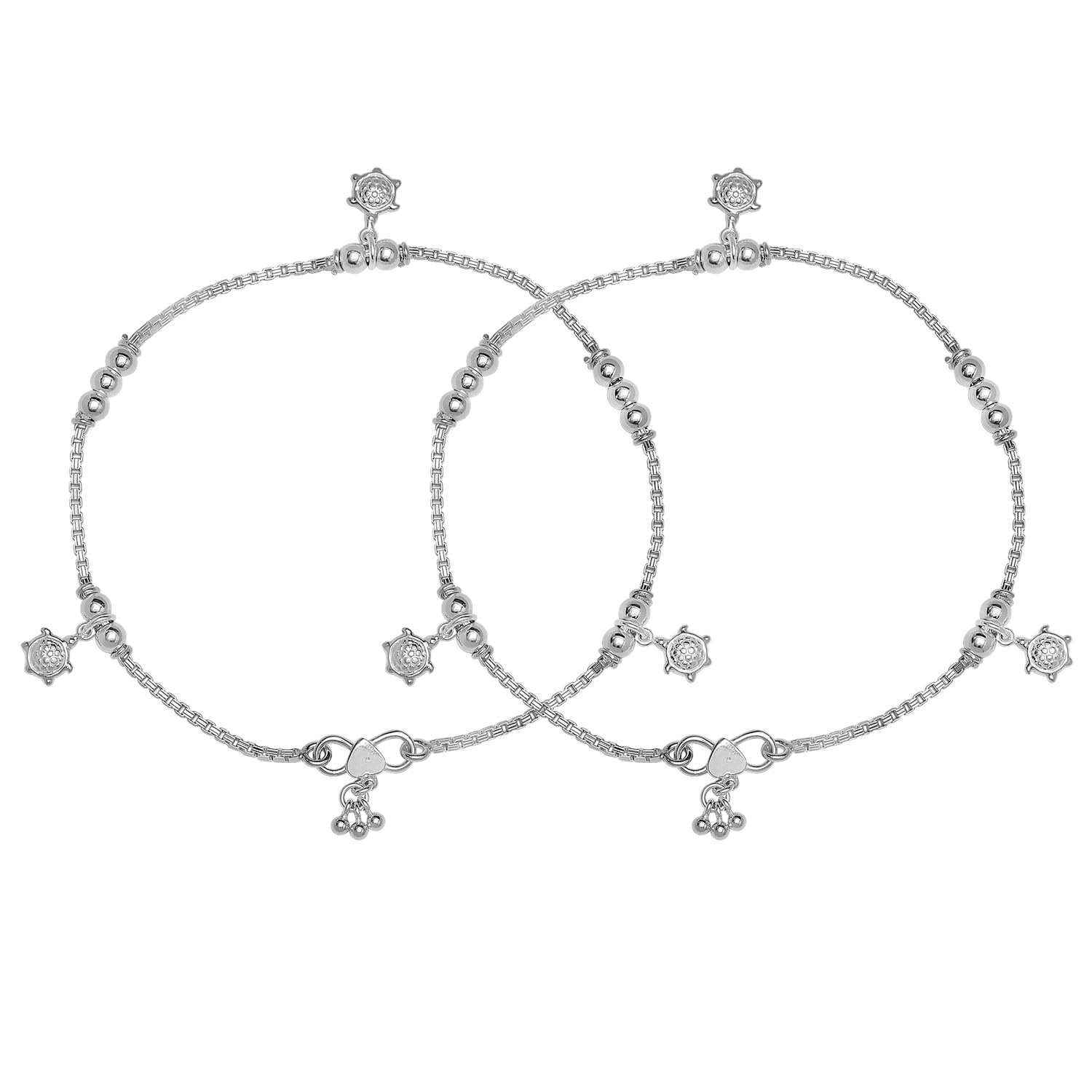 925 Sterling Silver Traditional Anklets for Women (Silver)