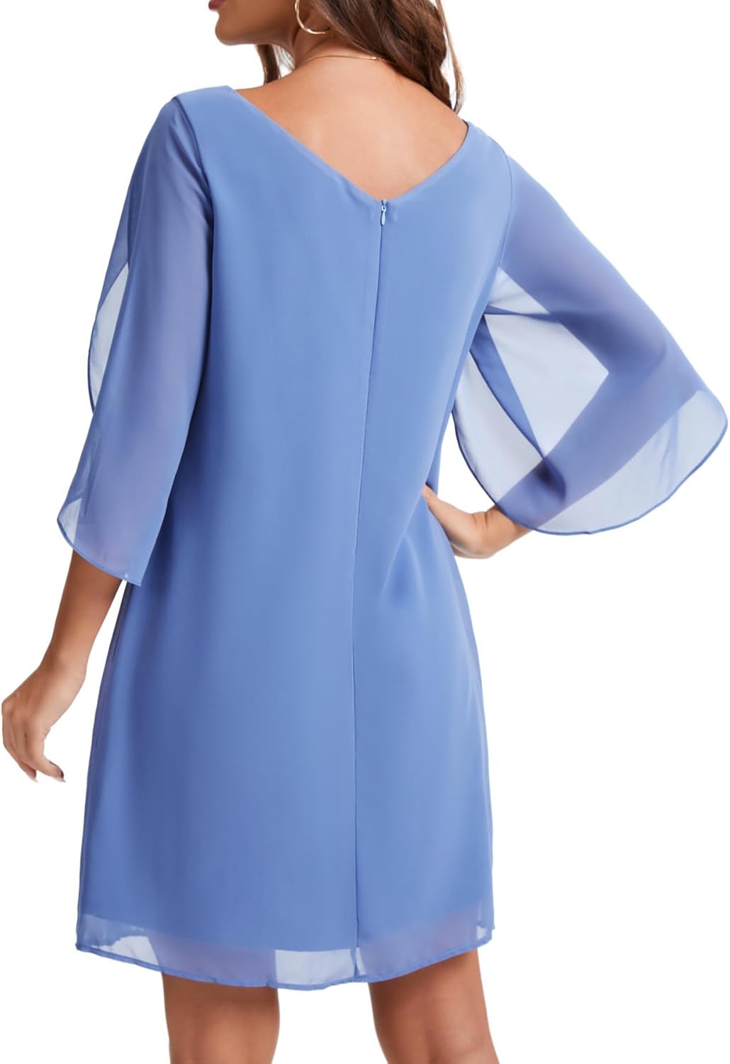 Zebaexf Womens Chiffon Dresses Flutter Sleeve Formal Trendy Party Wedding Dress - Image 4