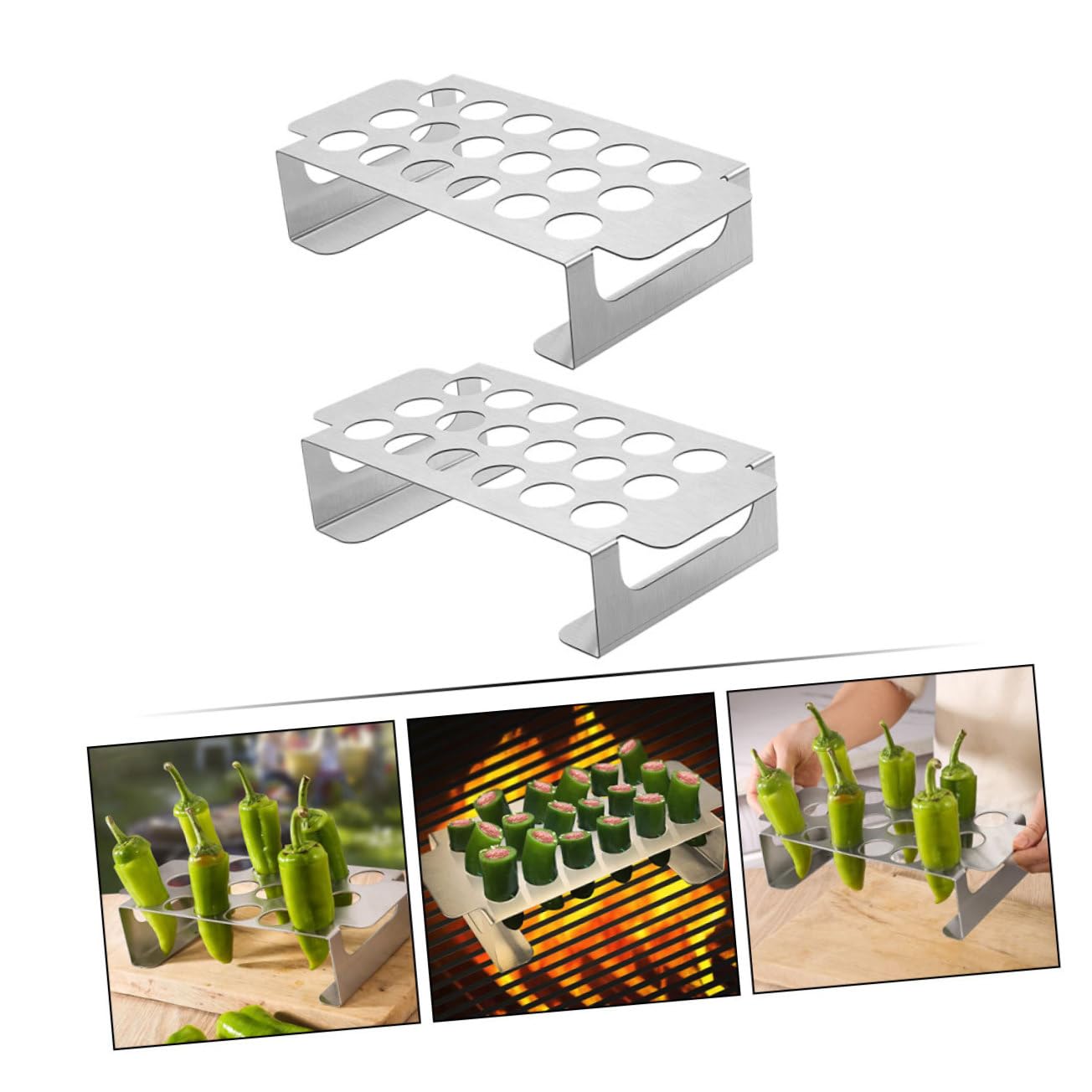 COLLBATH Parrilla Ligera Acero Inoxidable 18 430 Barbacoa de Orificios, 2 Unidades y Estable para Cocinar en Jalapeños Camping