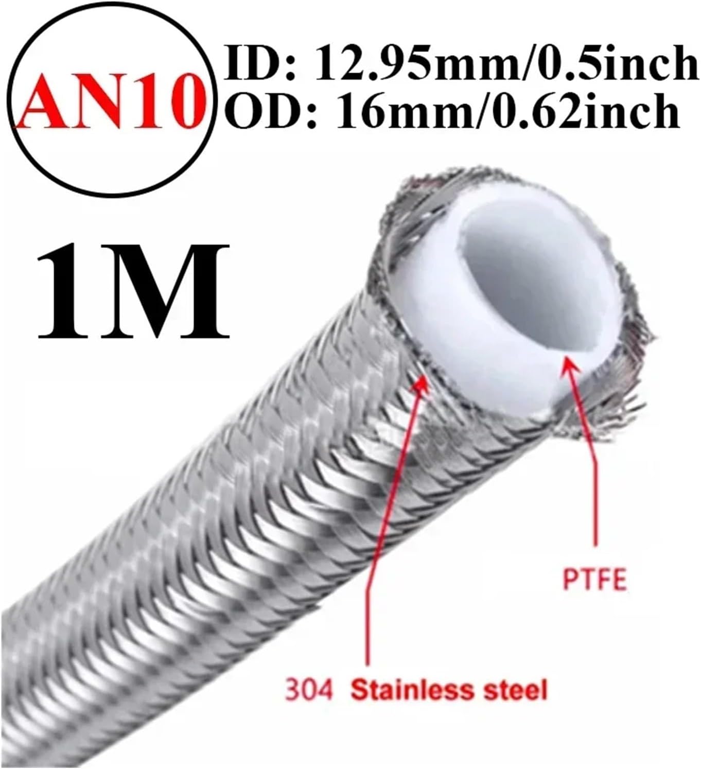 1 Meter AN3 AN4 AN6 AN8 AN10 AN12 Universal Racing Hose 304 Stainless Steel Braided PTFE Brake Hose Fuel Oil Line Cooler Pipe(1M AN4)