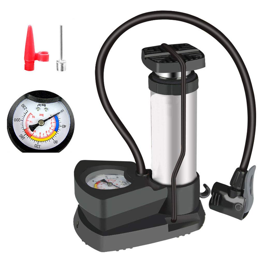 Mini Pompa a Pedale con Manometro, Pompa per Pneumatici Portatile per Bicicletta Pompa per Auto Ad Alta Pressione a Sfera per Moto Gonfiatore